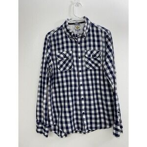 Superdry Men's Gingham Check Shirt Medium Blue White‎ Long Sleeve Casual Cotton